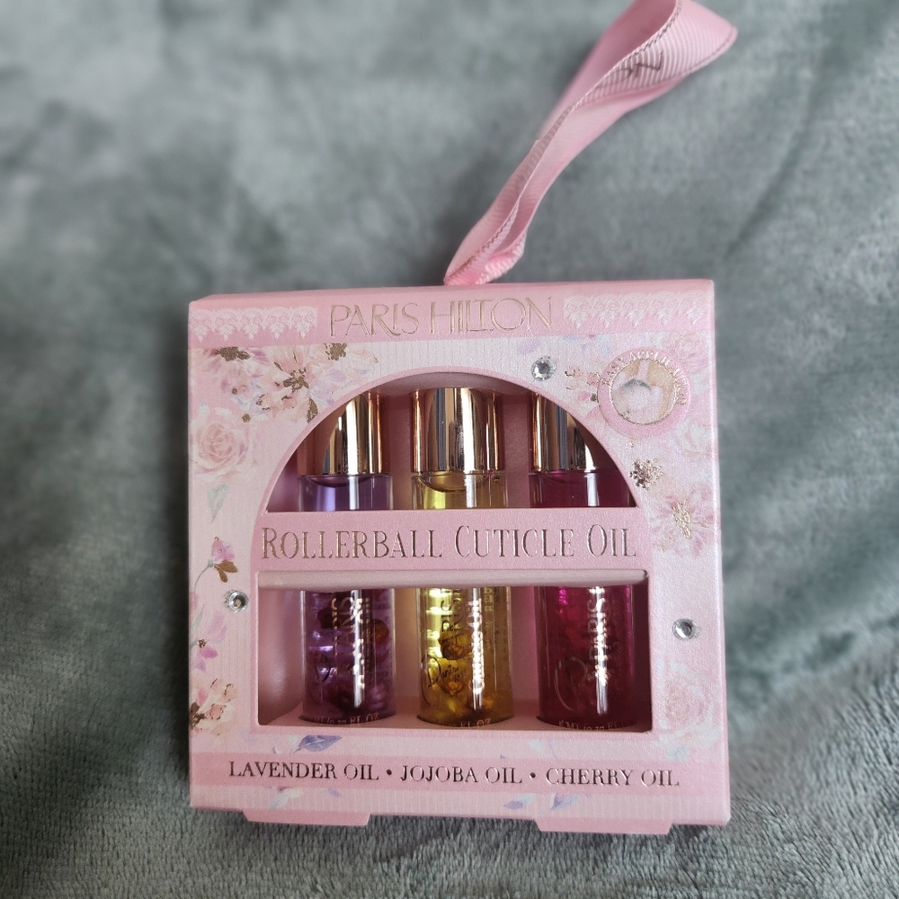Paris Hilton Cuticle Oil Rollerball Trio Gift Box Lavender Cherry Jojoba